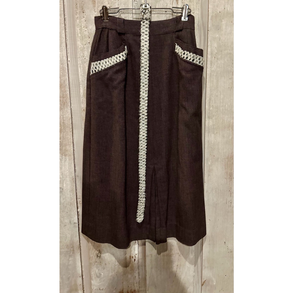 Vintage Sexy 50's Brown Tweed Midi Wiggle Pencil Skirt matching Belt XS/S